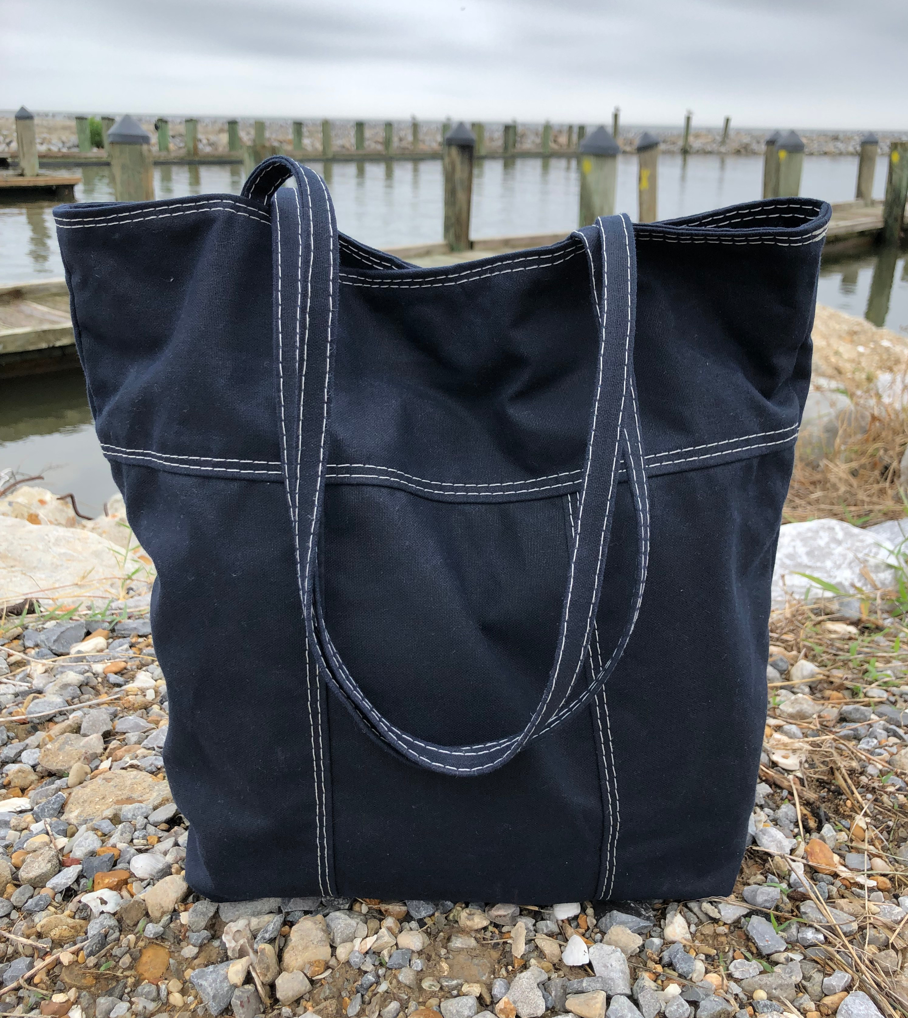 Dark Navy Blue Waxed Canvas Tote